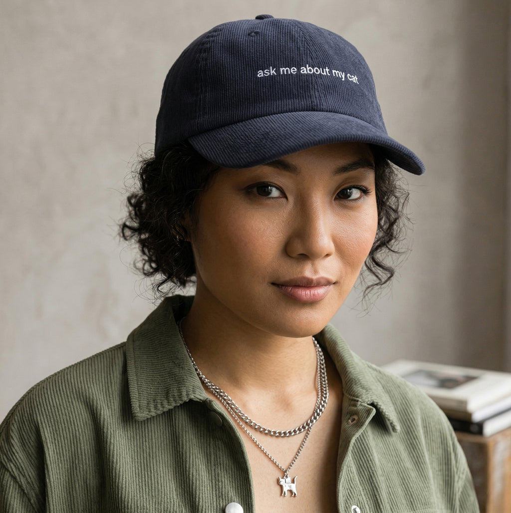 "Ask Me About My Cat" Corduroy Cap