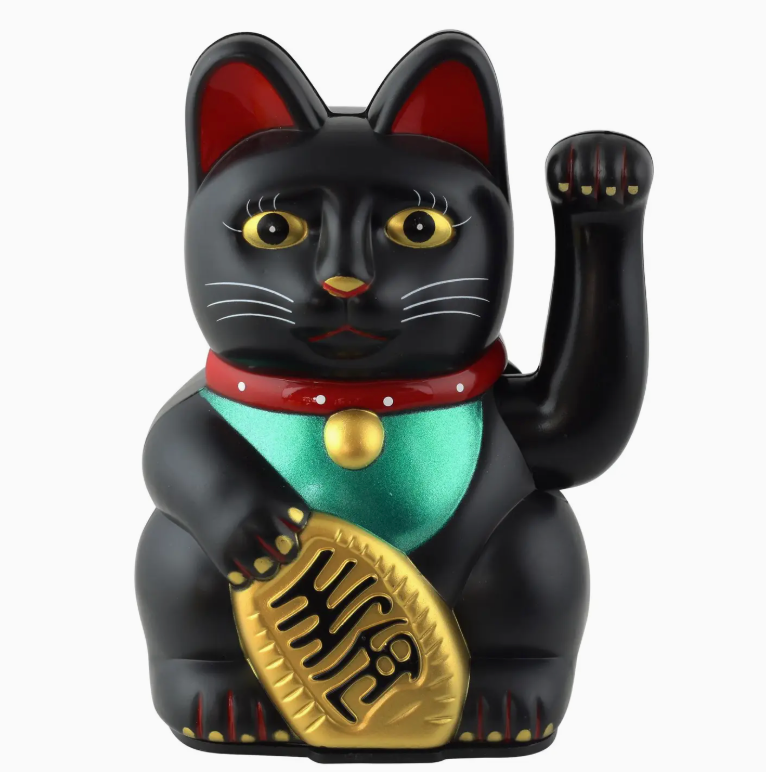 Lucky Black Cat Maneki-Neko Statue